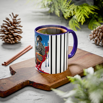 Elegant Winter Woman in Sleigh Colorful Mugs (11oz, 15oz)