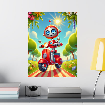 🤖🌿 The Traveling Robot Matte Vertical Poster – Adventure, Curiosity & Playful Discovery