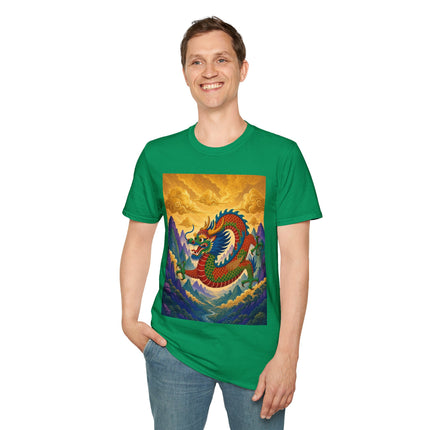 🐉🌄 The Golden Sky Dragon Softstyle T-Shirt – Mystical Mountain Fantasy