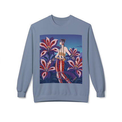 🎭🌺 The Enchanted Peacock Blossom Dancer Midweight Crewneck Sweatshirt – Art Deco Floral Fantasy