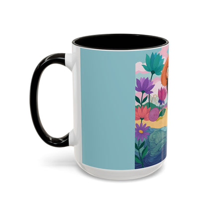 The Lady Of The Coral Parasol Colorful Mugs – Art Deco Coastal Elegance