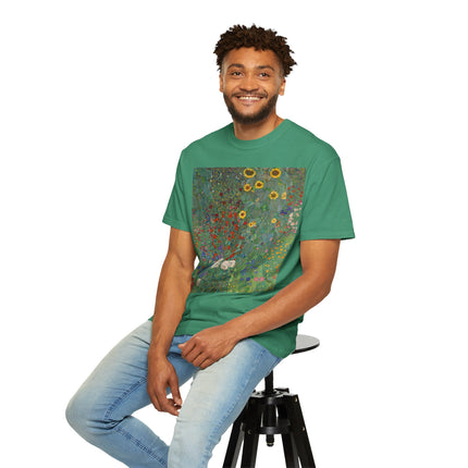 Farm Garden with Sunflowers by Gustav Klimt Unisex Garment-Dyed T-shirt