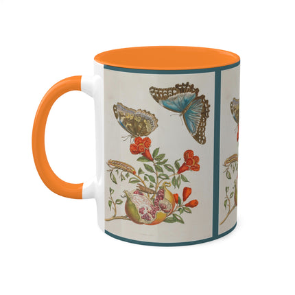 Blue Butterflies and Pomegranate by Maria Sibylla Merian Colorful Mugs, 11oz