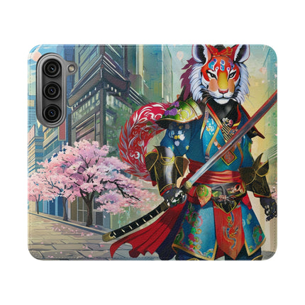 🦁🦊⚔️ Cyberpunk Lion Samurai Flip Case – Futuristic Honor & Kitsune Spirit