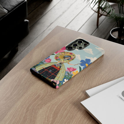 🌸🪞 The Floral Parasol Reflection Phone Case – Art Deco Garden Fantasy