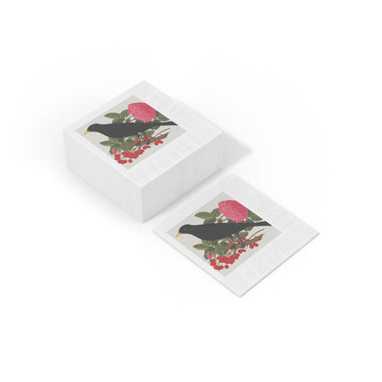 Blackbird & Rose White Coined Napkins – Timeless Elegance & Nature's Harmony