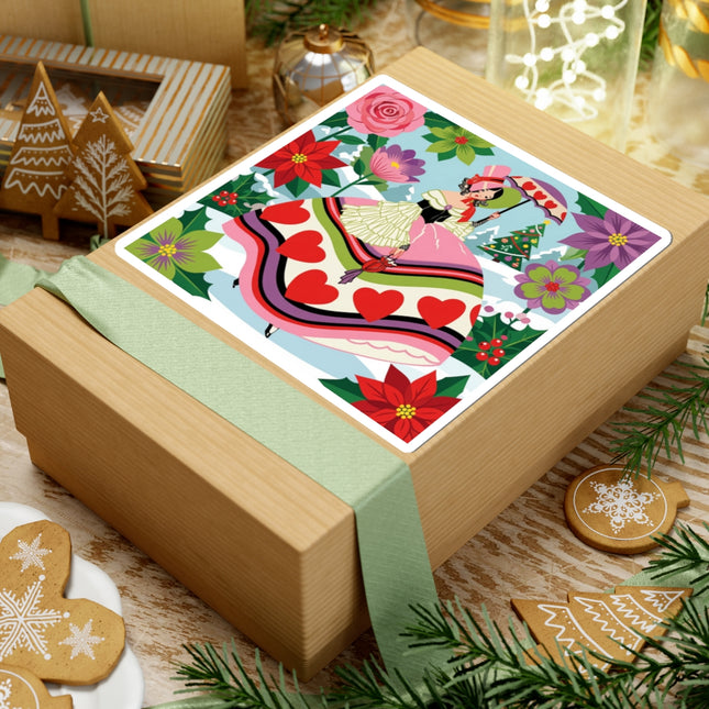 ❤️🎄 The Lady Of The Christmas Hearts Kiss-Cut Sticker – Whimsical Holiday Fantasy