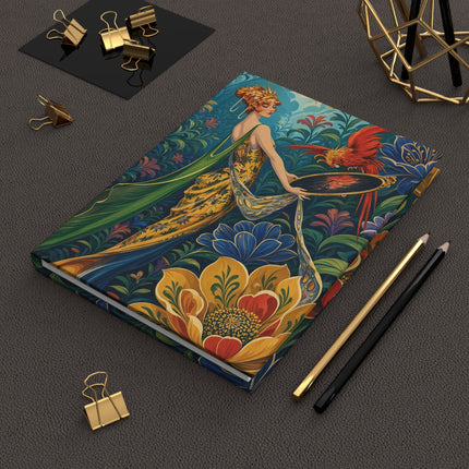 🦜🌺 The Lady Of The Enchanted Paradise Aviary Hardcover Journal – Art Deco Tropical Garden Fantasy