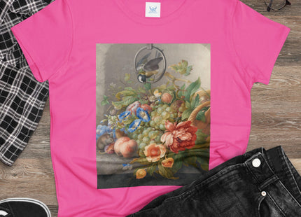 Still Life With Flowers, Fruit, A Great Tit And A Mouse by Herman Henstenburgh Women's Midweight Cotton Tee