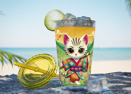 Samurai Kitten Sunsplash Tumbler with Straw, 16oz
