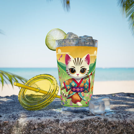 Samurai Kitten Sunsplash Tumbler with Straw, 16oz