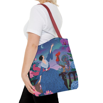 🌙🐓 The Lady Of The Moonlit Rooster Garden Tote Bag – Art Deco Floral Fantasy