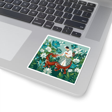 🐉🌿 The Dragon Keeper Kiss-Cut Stickers – Art Deco Floral Fantasy
