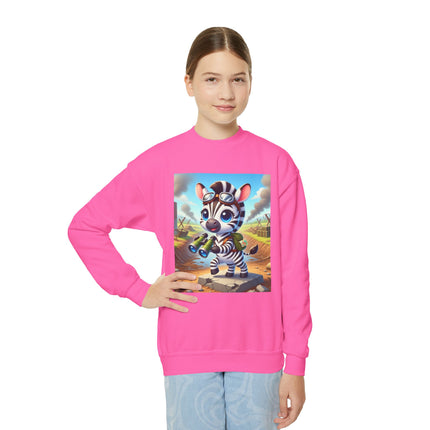 Zebra Lookout Youth Crewneck Sweatshirt – Adventure, Curiosity & Explorer Spirit
