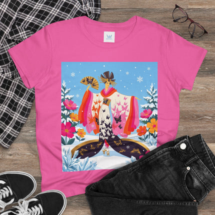 🦋❄️ Butterflies In The Snow Cotton Tee – Art Deco Japanese Floral Fantasy