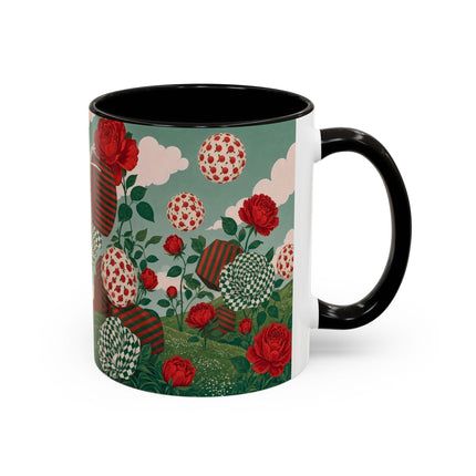 🌹💚 The Scarlet Rose Checkerboard Garden Colorful Mug – Art Deco Floral Whimsy