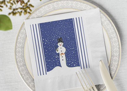 Snowman in Falling Snow White Coined Napkins