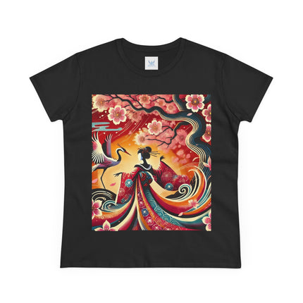 Fairy and Stork Beneath the Cherry Blossoms Cotton Tee
