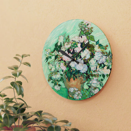 Roses by Vincent Van Gogh Acrylic Wall Clock, Round and Square