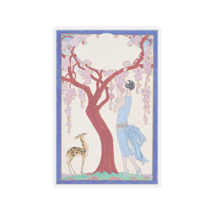 Woman, Fawn, and Red Tree by George Barbier Kiss-Cut Stickers (4 Sizes)