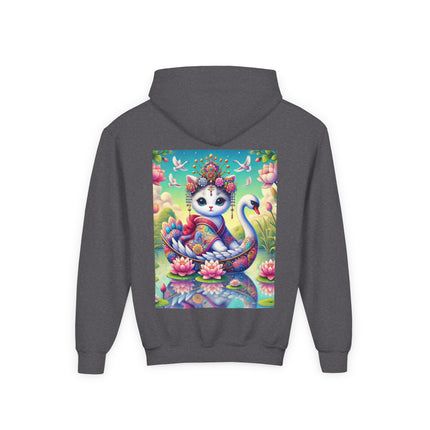 Geisha Kitten’s River Voyage Youth Hooded Sweatshirt – Adventure on a Whimsical River
