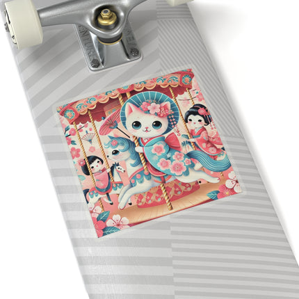 Geisha Kitten's Enchanted Carousel Ride Kiss-Cut Stickers (4 Sizes)