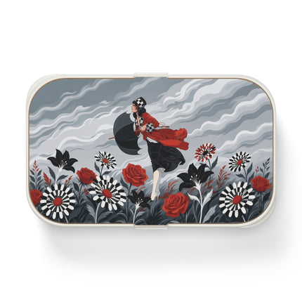 🌹☂️ The Lady In The Storm Bento Lunch Box – Art Deco Floral Drama