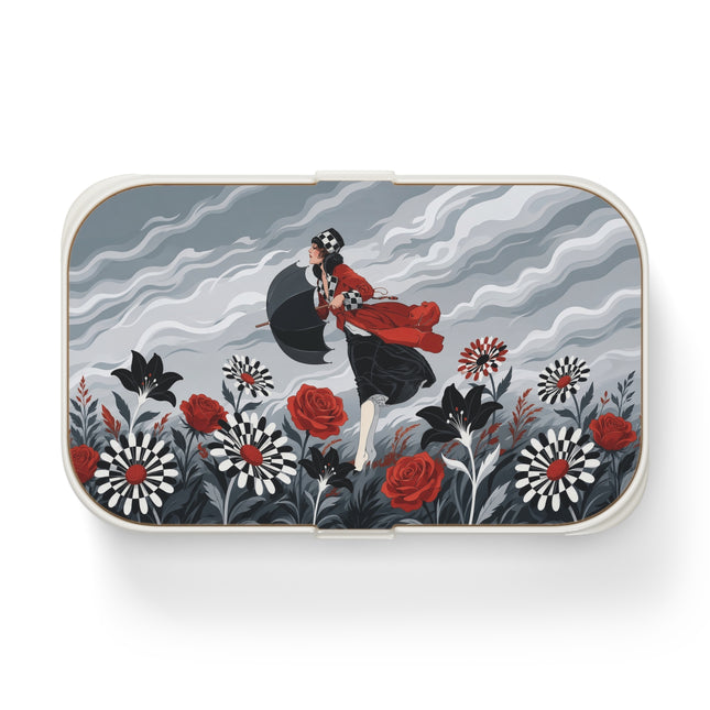 🌹☂️ The Lady In The Storm Bento Lunch Box – Art Deco Floral Drama