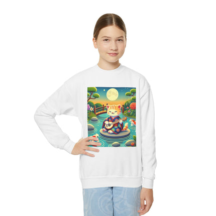 Melodic Kitten by the Koi Pond Youth Crewneck Sweatshirt – Harmony, Joy & Whimsical Charm