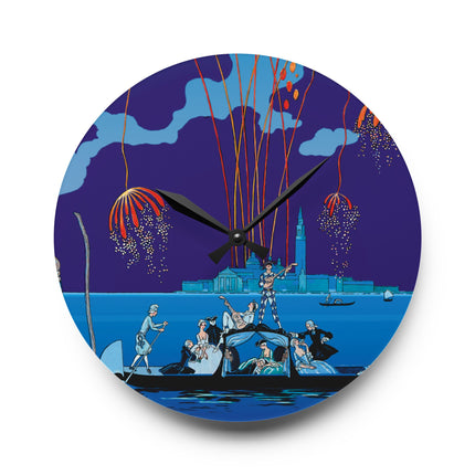 Fireworks in Venice by George Barbier Acrylic Wall Clock