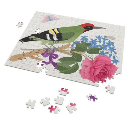 Woodpecker & Rose Jigsaw Puzzle with Tin