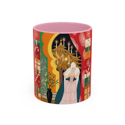 ❤️ The Lady Of The Candlelit Christmas Alcove Colorful Mug – Art Deco Holiday Elegance