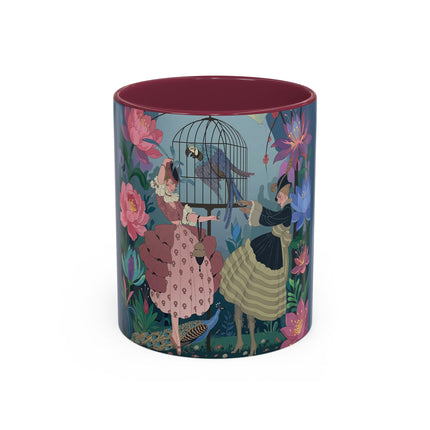 The Ladies And The Enchanted Macaw Colorful Mugs – Art Deco Botanical Elegance