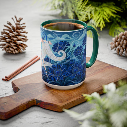 💙🌸 The Sapphire Wind Dancer Colorful Mug – Art Deco Floral Fantasy