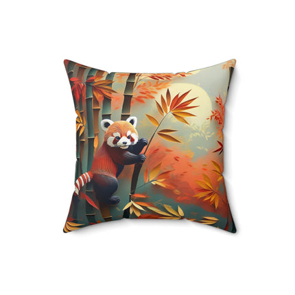 Red Panda at an Autumn Spun Polyester Square Pillow
