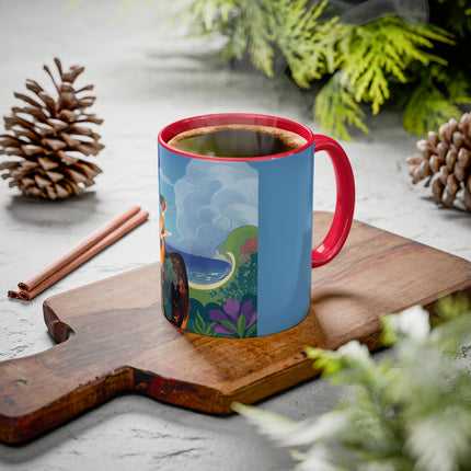 The Lady And The Sea Breeze Colorful Mugs – Art Deco Coastal Serenity
