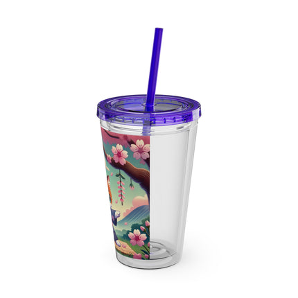 Samurai Kitten Sunsplash Tumbler with Straw, 16oz