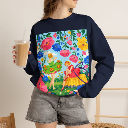 🌸🧚 The Fairies In The Flower Garden Crewneck Sweatshirt – Art Deco Floral Whimsy
