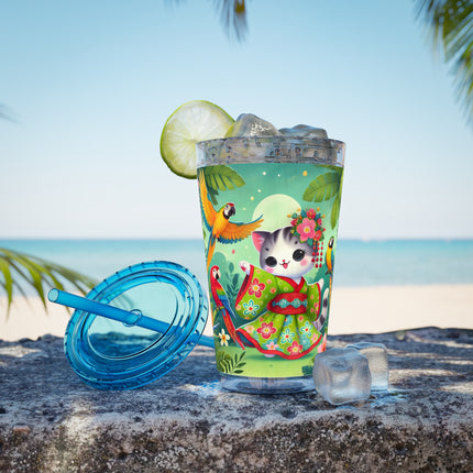 Parrot Dance of the Geisha Kitten Sunsplash Tumbler with Straw, 16oz