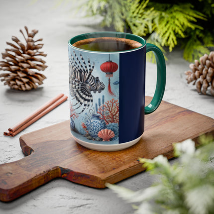 Lionfish & Lantern Colorful Mug – Mystical Ocean & Asian Harmony