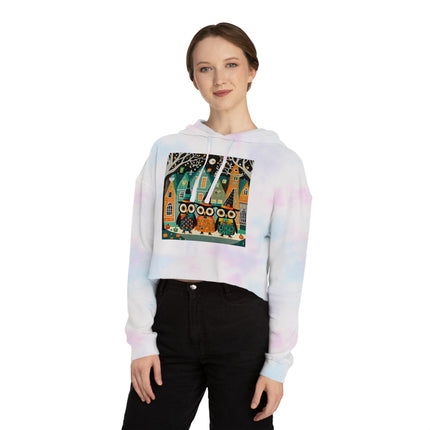 Night of the Trick-or-Treating Owlets Women’s Cropped Hooded Sweatshirt