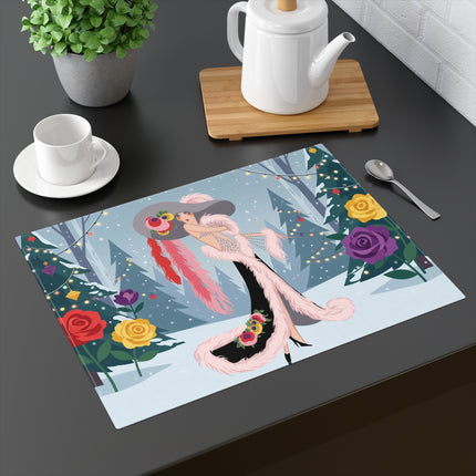 🌹❄️ The Lady Of The Winter Rose Promenade Placemat – Art Deco Christmas Elegance