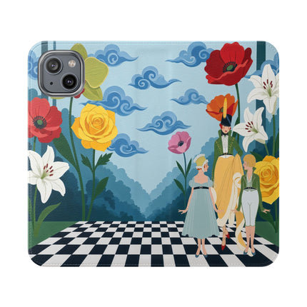 🌺♟️ The Ladies Of The Checkerboard Garden Flip Case – Art Deco Floral Fantasy