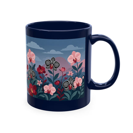 🖤🌸 The Lady Of The Striped Orchid Garden Ceramic Mug – Art Deco Fashion Elegance