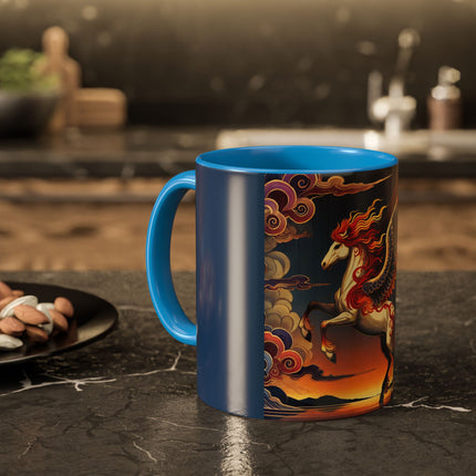 Flame-Winged Horse at Sunset Colorful Mugs (11oz, 15oz)