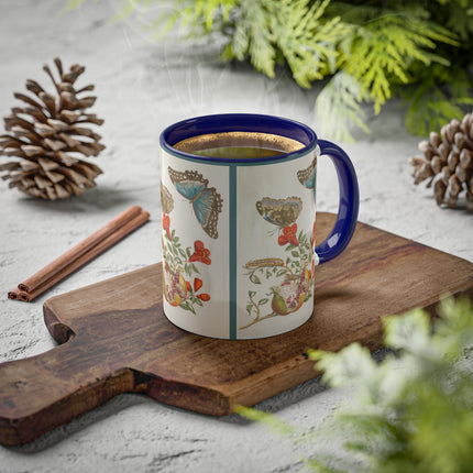 Blue Butterflies and Pomegranate by Maria Sibylla Merian Colorful Mugs, 11oz
