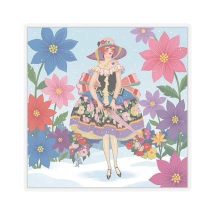 🌸❄️ The Winter Blossom Stroll Kiss-Cut Sticker – Art Deco Snow Garden Fantasy