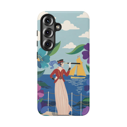 🌊🔭 The Lady Of The Seaside Lookout Phone Case – Art Deco Nautical Adventure
