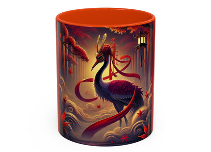 Regal Crimson Crane in the Autumn Mist Colorful Mugs (11oz, 15oz)