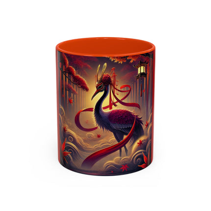 Regal Crimson Crane in the Autumn Mist Colorful Mugs (11oz, 15oz)